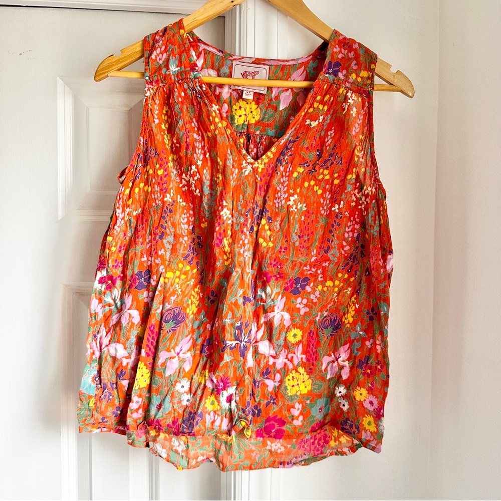 Banjanan Sleeveless Floral Orange Top - Picture 2 of 6